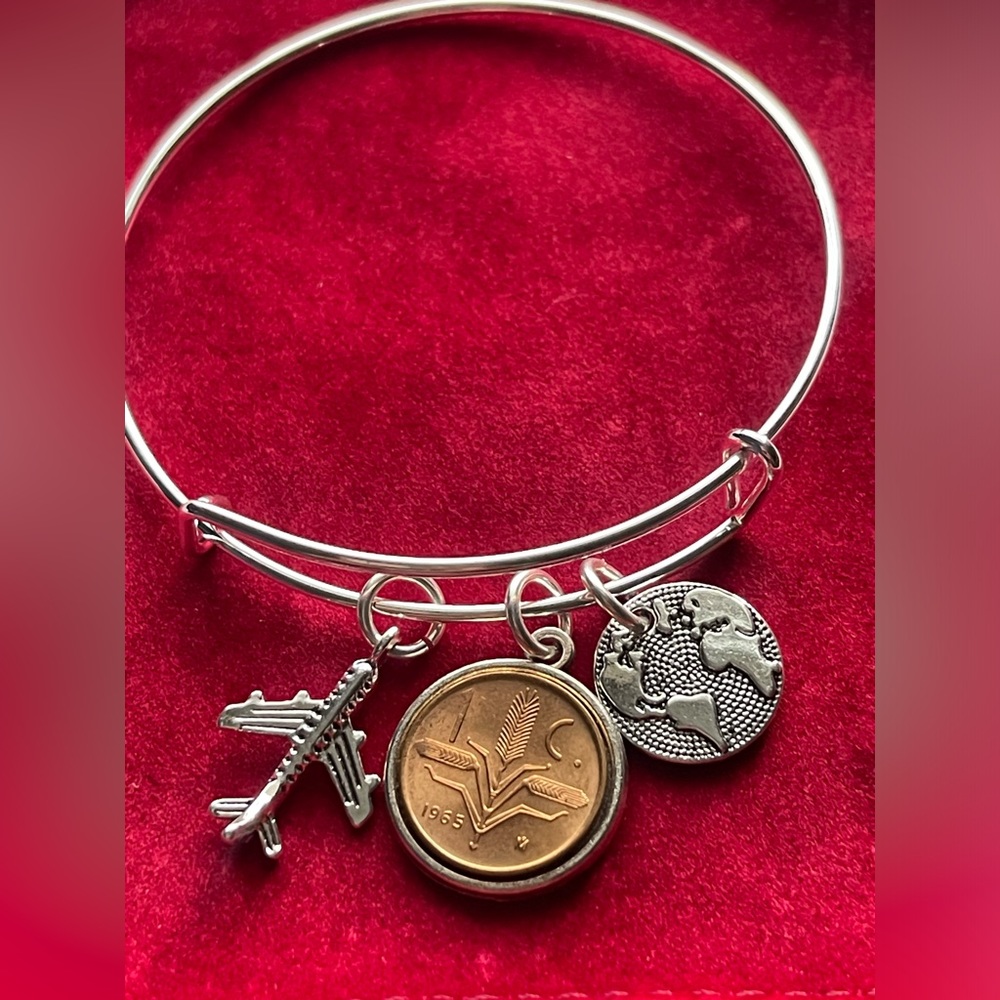 Isolate unique Mexico 1 cents coin bangle bracelet with charms